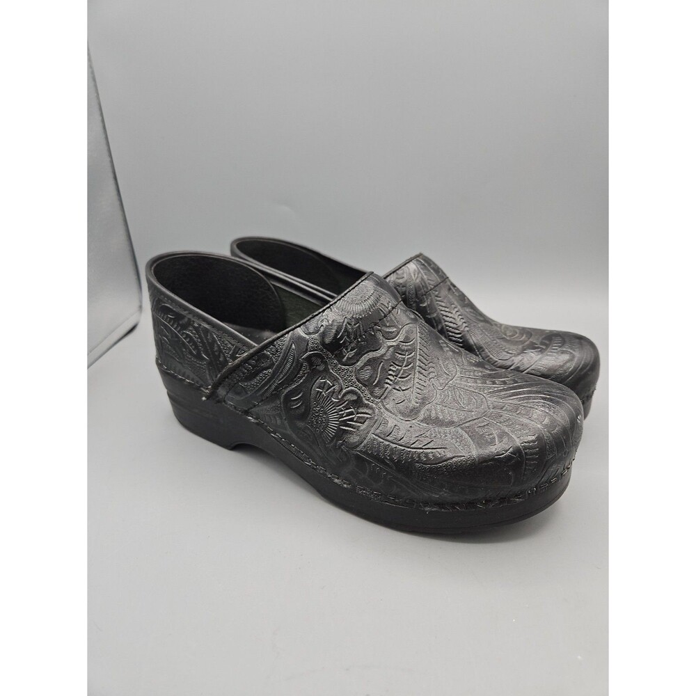 Dansko Women's Professional Black Tooled Leather Clog Size EUR 40 US 9-9.5 Nurse